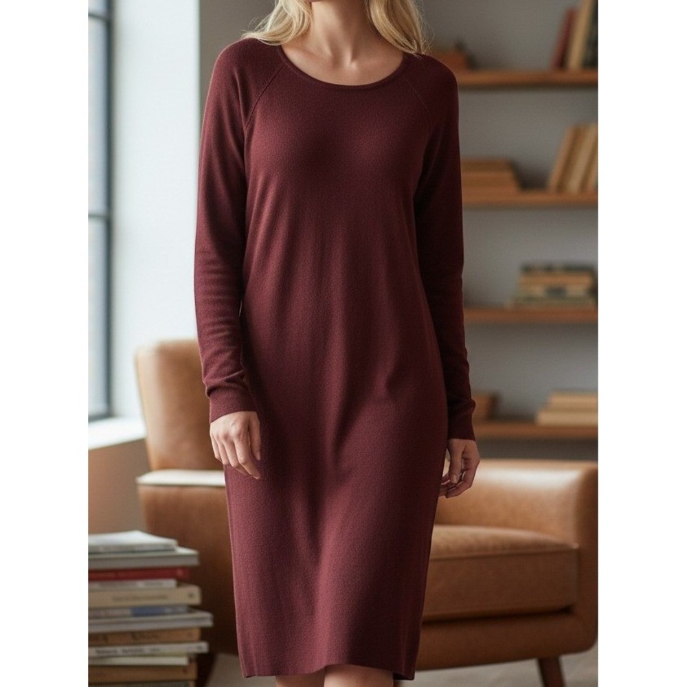 Peruvian Connection Burgundy Pima Cotton Raglan Sleeve Midi Sweater Dress Size M